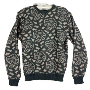 Valley Sweater Women's Size 46 Gray Floral Mohair Blend Crewneck Made In Italy